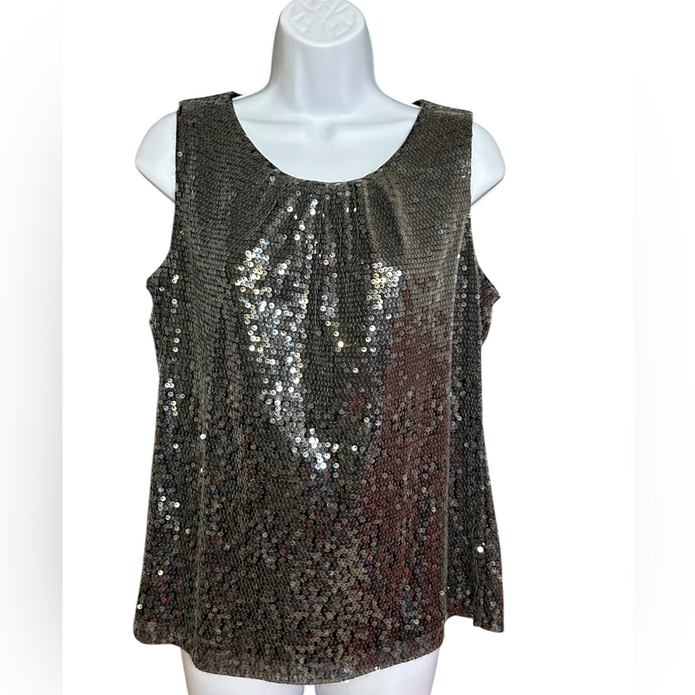 Calvin Klein Womens Sequin Top Size L Charcoal Gray Evening Party Event